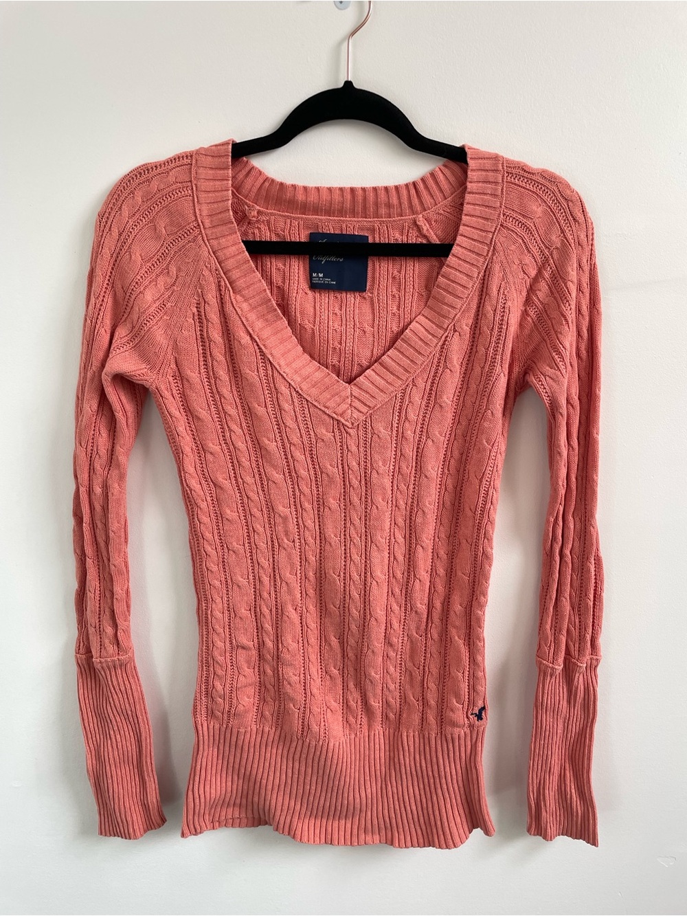 Coral Cable Knit V-neck Sweater